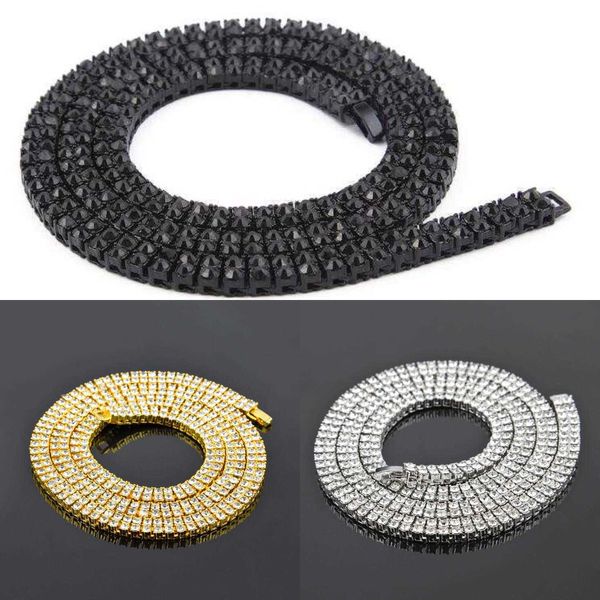 Uwin Collier Hip-Hop Cristal et Diamant pour Homme, Chaîne de Chaussure de Tennis Double Rang 9mm, Noir, Or et Argent, 3 Tailles de Bijoux Q0809