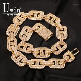 Uwin Miami Collares 15 mm Cuban Link CZ Baguette Prong Setting Iced Out Zircon Pave Luxury Bling Jewelry Moda Hiphop para hombres Cadenas