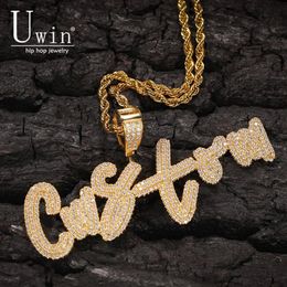 Uwin Naam Ketting Borstel Aangepaste Letters Hanger Iced Out Letters Hanger Ketting Gepersonaliseerde Gift Drop CX200725288b