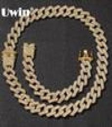Uwin Neba 20mm Miami Prong Cuban Chain 3 Row Gold Color Full Iced Out Rhinestones Necklace Bracelet Mens Hiphop Sieraden Set Y207750094