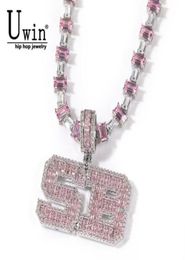 Pink Pink Baguette Lettres Collier Nom Collier Pendant avec chaîne de tennis cardiaque ou chaîne de baguetter Iced Out Personnalize Bijoux 21353457