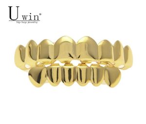 Uwin Silver Gold Color Hip Hop Tands Grillz Big Size 8pcs Top Bootom Grillz Set met Silicone Vampire Tands Party -sieraden11395178782855