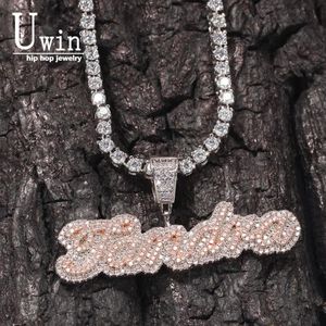 Uwin – petit collier avec nom personnalisé, lettre cursive avec chaîne de Tennis, zircone cubique, bijoux hip hop à la mode, 240106