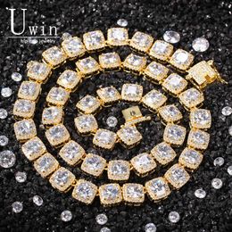 Uwin Square CZ Tennis Chain 10mm Luxury Bling Full Iced Out Collar Hombres HipHop Joyería para regalo X0509