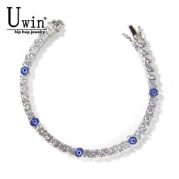 Bracelet de tennis Uwin 4 mm les yeux bleus turcs aaa cz glacé de luxe Bangles entiers bijoux 2109189404095
