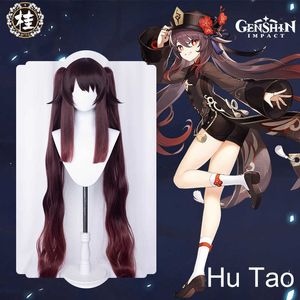 UWOWO Genshin Impact HuTao Cosplay perruque marron perruque jeu Cosplay perruques Hu Tao 115cm longue griffe pince queue de cheval cheveux Y0903