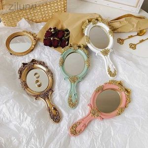 UWQ1 Miroirs compacts Creative Retro Carving Vanity Vanity Mirror Female Handle Makeup Mirror Mirror Mirror Makeup Tool Salon Decoration D240510