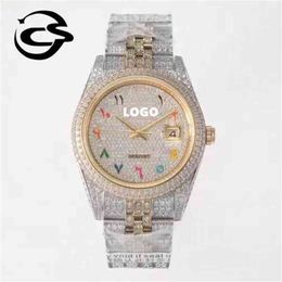 Reloj de lujo Fecha Gmt Luxury Diver marca mecánico 904L Acero ETA 3255 Movimiento 126333 Two Tone Ice cube Gypsophila Arab Diamond Watch