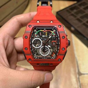 Uxury Watch Date Luxury Mens Mechanisch horloge Richa Milles Business Leisure R50-03 Volledig automatische rode koolstofvezel Kas tape Zwitserse bewegingspolspola