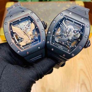 Uxury Watch Date RM57-05 Black Case Skeleton Eagle Carving Dial Visible Movement Mechanical Watch