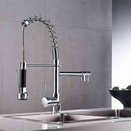 Uythner Chrome Finish Keukenkraan Dual Spout Sink Crane Deck Mount veermixer Tap koud water # M 210719