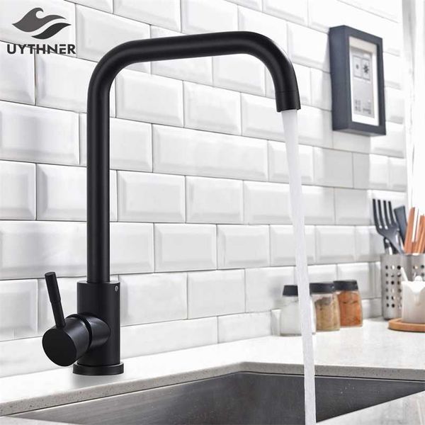 Uythner noir mat/nickel brossé robinet de cuisine et robinet mélangeur d'eau froide pour robinet d'eau de cuisine robinets de cuisine 211108