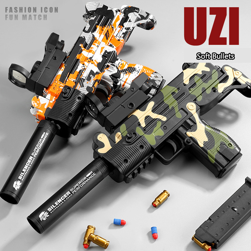 Uzi Yumuşak Eva Bullets Silah Oyuncakları Model Manuel Saldırı Tabancası Başlatıcı Kabuğu Çıkarma Ateş Açık Hava Oyunu 2056