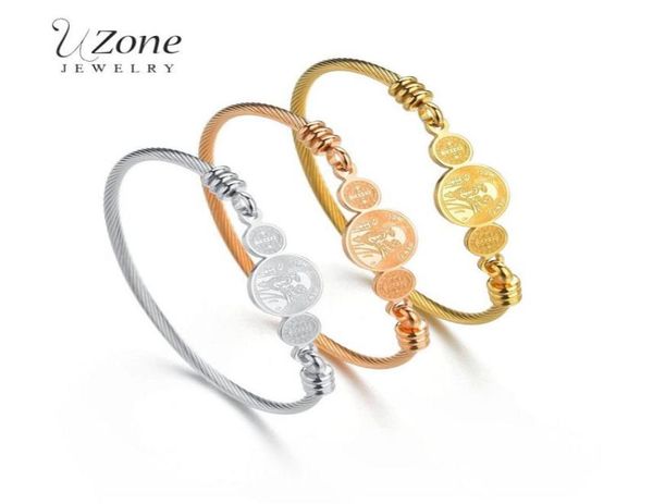 Uzone Design San Benito Bracelet or acier inoxydable médaille religieuse bracelets pour femmes bijoux de mode cadeau Pulsera Bangle7312984