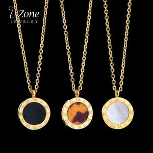 UZone-collares con colgante de números romanos de oro exquisitos para mujeres y niñas, collar redondo de concha de resina de acero inoxidable, bisutería de regalo G1206