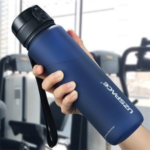 UZSpace Sport Water Flessen Shaker Draagbare Lekvrije Anti-Fall Tour Gym Ketel Tritan Plastic Drink Fles BPA Free 800 / 1000m 201204