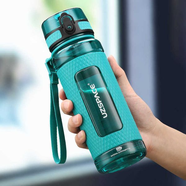 UZSPACE Sports Water Bottles BPA Free 1000ml Botella de bebida de plástico portátil a prueba de fugas a prueba de caídas Summer Outdoor Tour Gym Tea Cup 210923