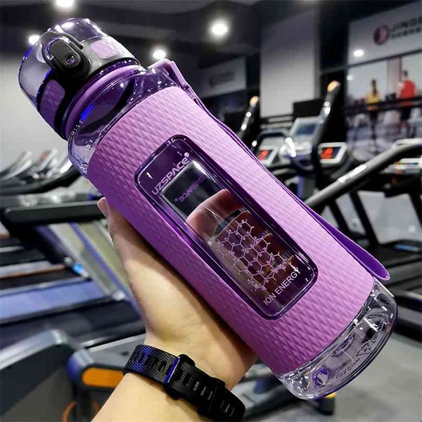 UZSPACE Deportes Botellas de agua Gimnasio A prueba de fugas A prueba de caídas Coctelera portátil Al aire libre Hervidor de viaje Botella de bebida de plástico BPA gratis 210907