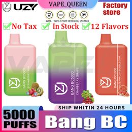 UZY Bang BC Puff 5000 Rookwolken Wegwerpvape-pen 12 smaken E-sigaret Type-C 650mAh Oplaadbare batterij 12 ml 5% patroon Verdamperapparaat Rookwolken 5K