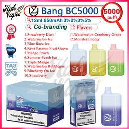 Uzy bang BC5000 Puffing Vapes Disposable Pen 0% 2% 3% 5% Force 12 ml POD PREFILET 650mAH Battre de batterie rechargeable Bobine 5K Puffes E Cigarette