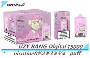 Uzy Bang Ddigital Puff15000 E Kit de cigarette 15000puffs Disposable Vape Pen PU15K Mesh Coil 850mAh Vapers de batterie rechargeable 0% 2% 3% 5% 12 Color Evaporator Double Mesh