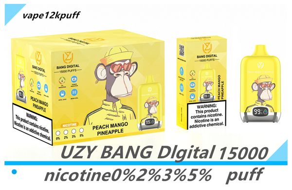 Uzy bang ddigital 15000puff cigarette électronique jetable Puff15000 à écran intelligent rechargeable huile / indicateur électrique Bulbe Puff15k stylo de cigarette électronique