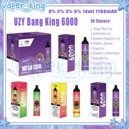 UZY Bang King 6000 Puff Cigarrillo electrónico desechable Bobina de malla 14 ml Pod 1100 mAh Batería Cigarrillos electrónicos Puffs 6K 0% 2% 3% 5% 10 sabores Vape Pen Kit de entrega rápida