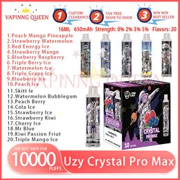 UZY Crystal Pro Max 10000 Puff 0% 2% 3% 5% Stylo Vape jetable avec batterie rechargeable Contrôle du flux d'air Bobine de maille 16 ml Pod prérempli 10K Puffs Big Vapo