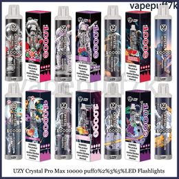 Uzy Crystal Pro Max 10000 Puff 10k Puff Vape jetable 0% 2% 3% 5% Puff 10k 16ml Préchargement préchargé 650mAh Tilet de cigarette électronique rechargeable