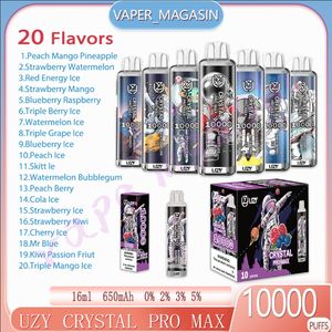 100% originele UZY Crystal Pro Max 10000 Puff Vape Pen 16ml Voorgeladen 650mAh oplaadbare batterij 20 smaken 0% 2% 3% 5% concentratie 10K Rookwolken Wegwerp e-sigaret