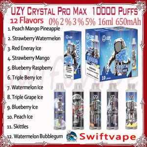 UZY Crystal Pro Max 10000 Puff Jetable E Cigarette 650mAh Batterie Rechargeable 12 Saveurs 16ml 0% 2% 3% 5% 10k Puffs Vapes Pen Starter Kit Authentique En Gros