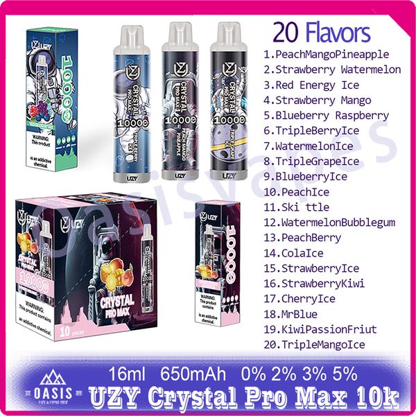 UZY Crystal Pro Max 10000 bouffées stylo vape jetable 16ml Pod maille bobine 650mAh batterie bouffées 10k E Cigarettes 20 saveurs en Stock