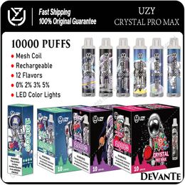 UZY Crystal Pro Max Puff 10000 Bobine de maille de vape jetable rechargeable 10K Puffs E Cigarettes 0% 2% 3% 5% Vaper 12 Vaporisateurs de saveurs
