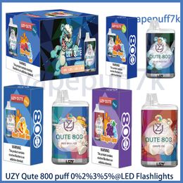 UZY Qute 800 puff Vape desechable 0% 2% 3% 5% Puff 3ml Precargado 550mAh Cigarrillo electrónico recargable vape pens Linternas LED
