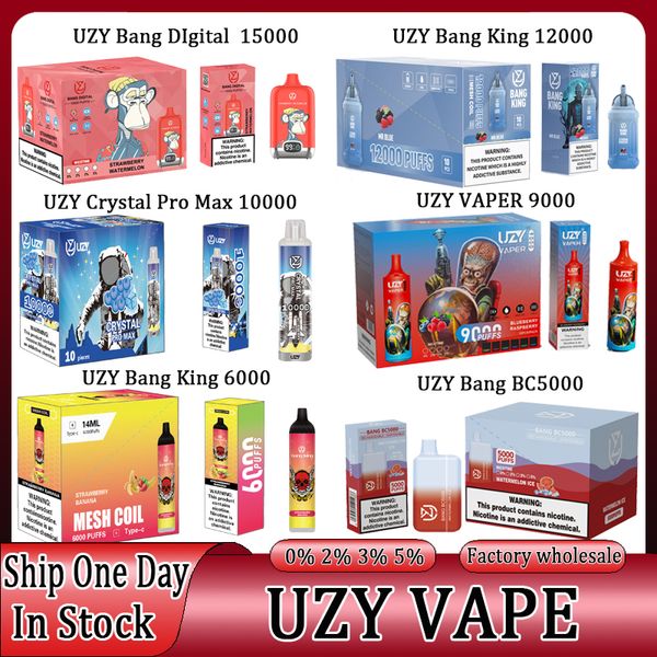 UZY VAPE 15000 12000 10000 9000 8000 6000 5000 Puffs Europe Warehouse Bang Box Vapes à affichage numérique Vapsolo vapes jetables jetables 15k 12k 9k 8k 6k 5k bouffées de vapoteurs