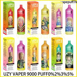 Uzy Vaper 9000 Puff 9k Puff Set grand vaporisateur Vape Vape E-cigarette Net Coil LED lampe de poche Rechargeable 0% 2% 3% 5% Cigarette électronique jetable