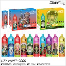 UZY Vaper Puff 9K E Cigarettes 9000 Puffs Vapes Jetables Bobine De Maille Rechargeable RVB Lumières 15 Saveurs Vaporisateurs 0% 2% 3% 5%