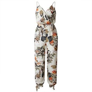 UZZDSSS V-hals Sexy Bodysuits Vrouwen met Riem Body Femme Rompertjes Feminino Floral Playsuit Overalls Print Lente Zomer Jumpsuit Y19062201