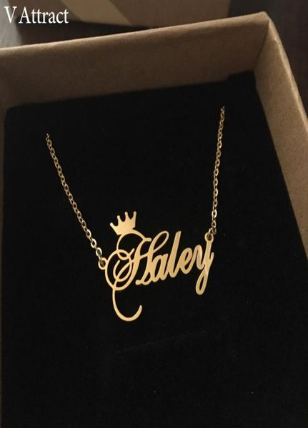 V Attirer des amis cadeau Collier de nom personnalisé Femmes BFF Jewelry Custom Cursive Crown Choker Femme Rose Gold Collier V19106620246