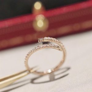 V goud luxe kwaliteit Charm punkband Dunne nagelring met diamant in twee kleuren verguld voor vrouwen verlovingssieraden cadeau hebben doos 224H