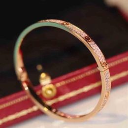 V or bracelet de bande punk de qualité de luxe avec deux lignes de diamant en plaqué rose 18 carats et couleur platine pour femme mère mariage jew2098