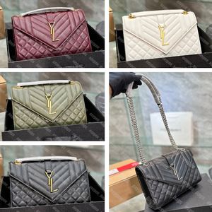 Bolsos de hombro tipo sobre de línea en V, bolso de mensajero de diseñador para mujer, bolsos de cuero de caviar, bolsos de marca de lujo para mujer, bolsos cruzados con caja