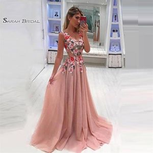 Apliques con cuello en V Sweep Pink Prom Dresses Vestidos De Festa Evening Wear En Stock s High-end Ocasión Dress235l