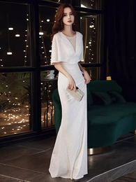 V-Neck Dress Long Fishtail Pargin Evening Jurk Slim Banquet Evening Jurk Host Jurk