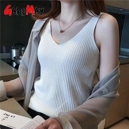 V-Ausschnitt Halfter Sexy Camisole Top Sommer Frauen Off-Shoulder Einfarbig ärmellose Camis Damenbekleidung Tanks Tops 210428