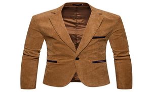 V Nek lange mouw heren corduroy blazer mode single button solid color heren pakken jas veer mannelijke kleding1015174