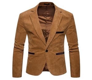V Nek lange mouw heren corduroy blazer mode single button solide color heren pakken jas veer mannelijke kleding4470466