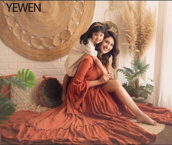 Robes de photographie de maternité col en V manches longues taille réglable robe de séance photo Yewen YD J220628