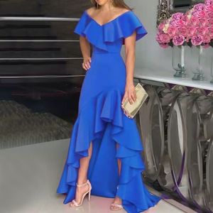V Nek zeemeermin avondjurken Long Prom Dress Royal Blue Crepe Formele feestjurk voor vrouwen