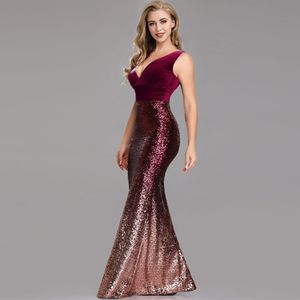 V Neck Sequins Mermaid Evening Dress 2020 Splicing Long Party Dresses Sexy Evening Gowns In Stock